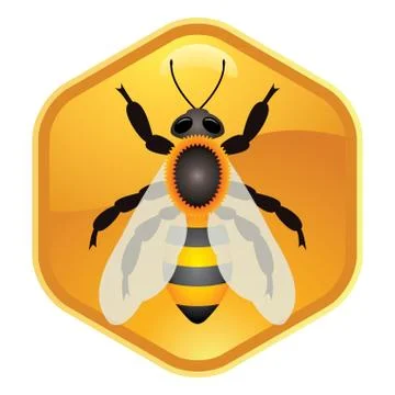 Vector symbol of single working bee on honeycell Stock Illustration