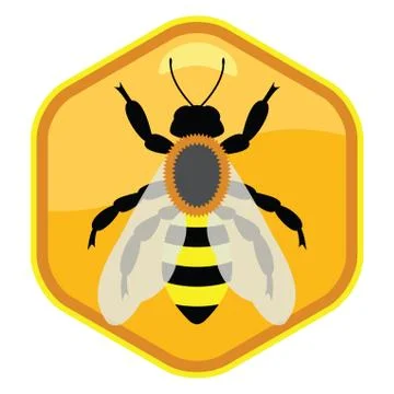 Vector symbol of single working bee on honeycell Stock Illustration
