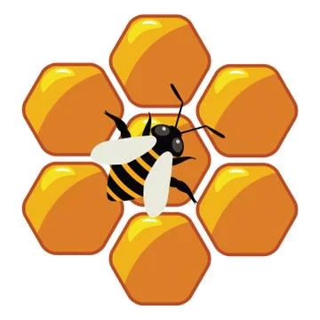 Vector symbol of working bee on honeycells Stock Illustration