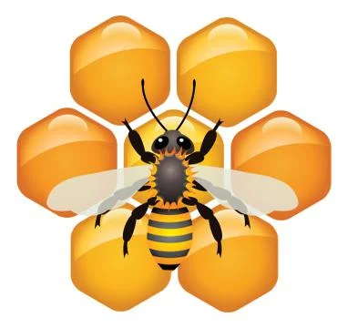 Vector symbol of working bee on honeycells Stock Illustration
