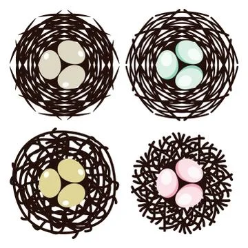Vector symbols of bird nests with eggs Stock Illustration