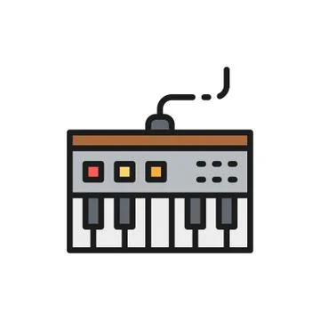 Vector synthesizer, synth flat color line icon. Stock Illustration