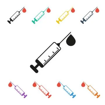 Vector syringe icons colored set with drop blood Stock Illustration