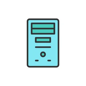 Vector system unit, computer case, console flat color line icon. Stock Illustration