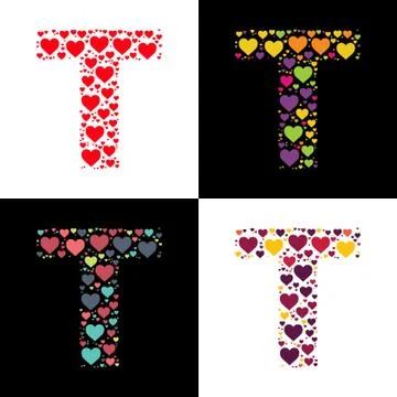 Vector T alphabet with various heart shape Stock Illustration