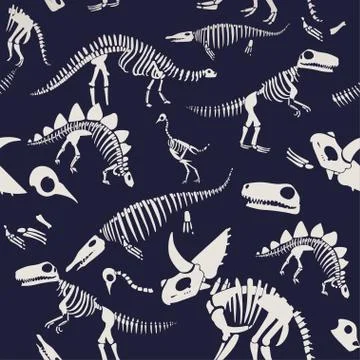 Vector t-rex dinosaur fossil skeleton icon on blue Stock Illustration