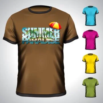 Vector t-shirt set with summer holiday illustration. Illustrazione stock