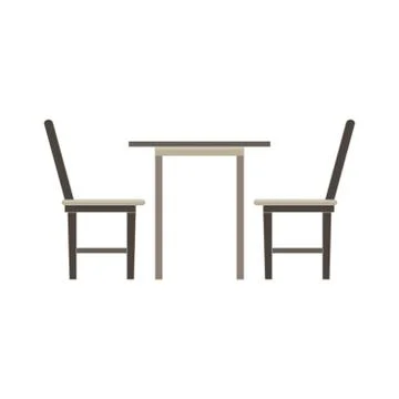 Vector table chair two flat icon isolated. Restaurant furniture side view ill Stock Illustration