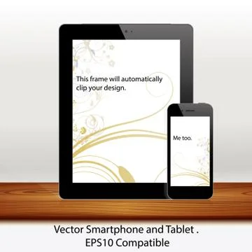 Vector tablet computer and mobile phone in white Stock Illustration