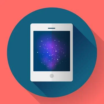Vector tablet computer icon with space image. Flat style Stock Illustration
