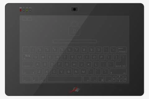 Vector Tablet Computer with Touchscreen Keyboard. Top View. Dark Colors Versi Stock Illustration