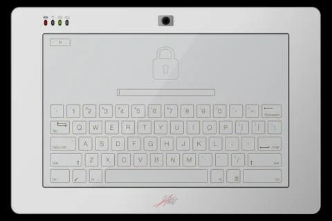 Vector Tablet Computer with Touchscreen Keyboard. Top View. Light Colors Vers Ilustración de archivo