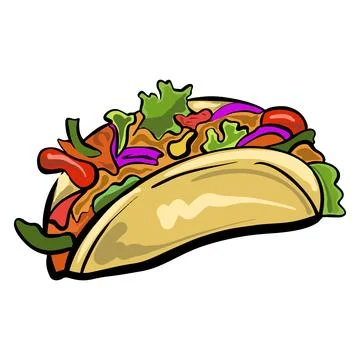 Vector Tacos with meat and vegetable. Traditional mexican fast-food Stock Illustration