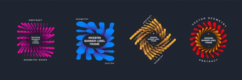 Vector tag with dynamic round lines in a geometric frame, colored elements .. 스톡 일러스트