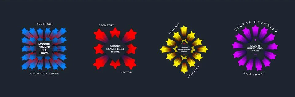 Vector tag template, gradient geometric banner with star shape in circle, s.. Stock Illustration