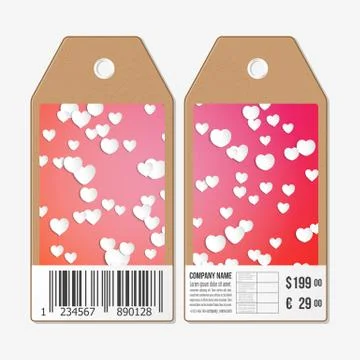 Vector tags design on both sides, cardboard sale labels with barcode. White Stock Illustration