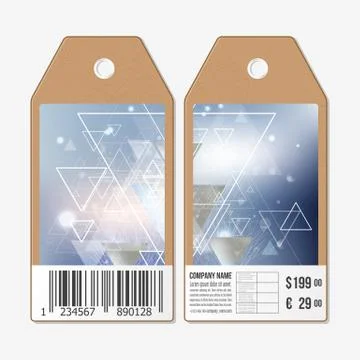 Vector tags design on both sides, cardboard sale labels with barcode. Abstract Illustrazione stock