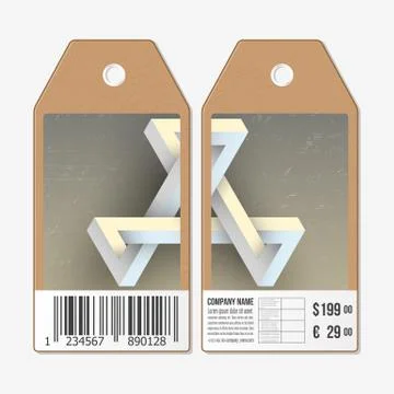 Vector tags design on both sides, cardboard sale labels with barcode. Unreal 스톡 일러스트