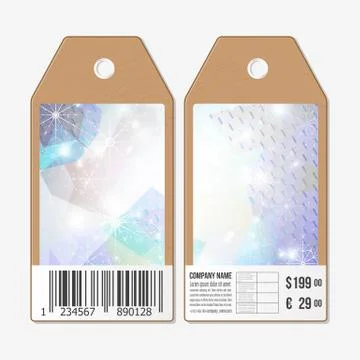 Vector tags design on both sides, cardboard sale labels with barcode. Blue Stock Illustration