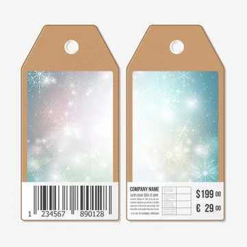 Vector tags design on both sides, cardboard sale labels with barcode. Blue Illustrazione stock
