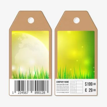 Vector tags design on both sides, cardboard sale labels with barcode. Spring Illustrazione stock