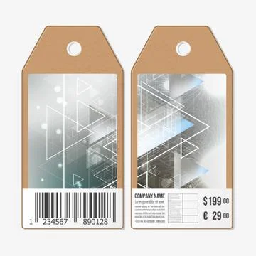 Vector tags design on both sides, cardboard sale labels with barcode. Abstract Stock Illustration