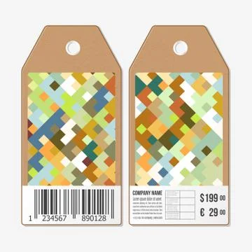 Vector tags design on both sides, cardboard sale labels with barcode. Abstract Illustrazione stock