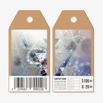 Vector tags design on both sides, cardboard sale labels with barcode. DNA Illustrazione stock