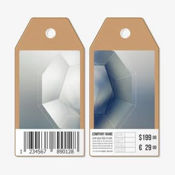Vector tags design on both sides, cardboard sale labels with barcode. Colorful 스톡 일러스트