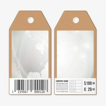 Vector tags design on both sides, cardboard sale labels with barcode. Dotted 스톡 일러스트