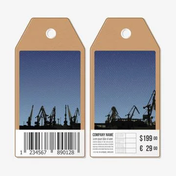 Vector tags design on both sides, cardboard sale labels with barcode. Shipyard イラスト素材