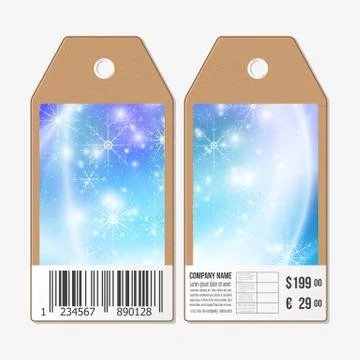 Vector tags design on both sides, cardboard sale labels with barcode. Blue 스톡 일러스트