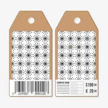 Vector tags design on both sides, cardboard sale labels with barcode. Abstract Stock Illustration