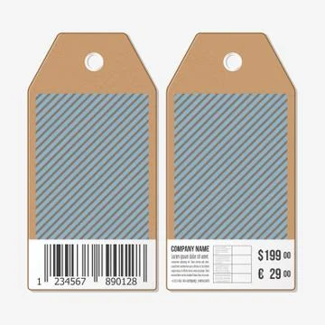 Vector tags design on both sides, cardboard sale labels with barcode. Vintage Illustrazione stock