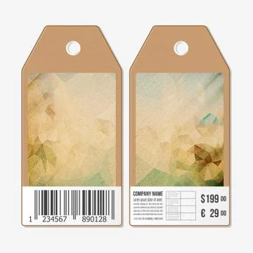 Vector tags design on both sides, cardboard sale labels with barcode. Abstract Illustrazione stock