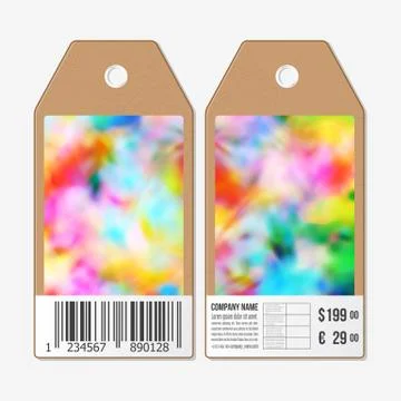 Vector tags design on both sides, cardboard sale labels with barcode. Colorful 스톡 일러스트