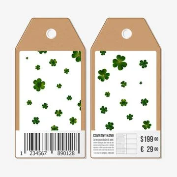 Vector tags design on both sides, cardboard sale labels with barcode. St 스톡 일러스트