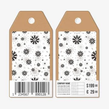 Vector tags design on both sides, cardboard sale labels with barcode. Abstract Stock Illustration