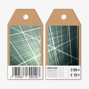 Vector tags design on both sides, cardboard sale labels with barcode. Glowing イラスト素材