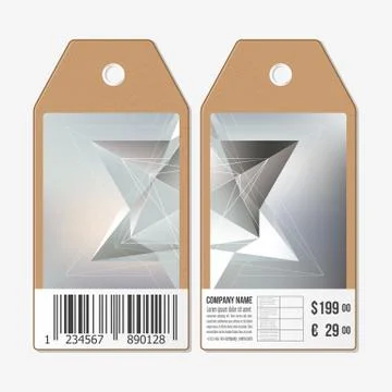 Vector tags design on both sides, cardboard sale labels with barcode. Colorful Stock Illustration