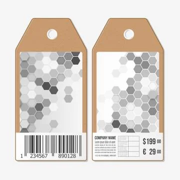 Vector tags design on both sides, cardboard sale labels with barcode. Polygonal Stock Illustration