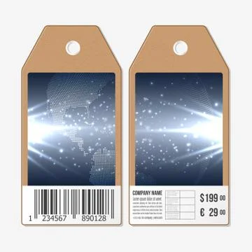 Vector tags design on both sides, cardboard sale labels with barcode. Dotted 스톡 일러스트