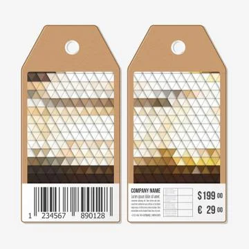Vector tags design on both sides, cardboard sale labels with barcode. Polygonal Illustrazione stock