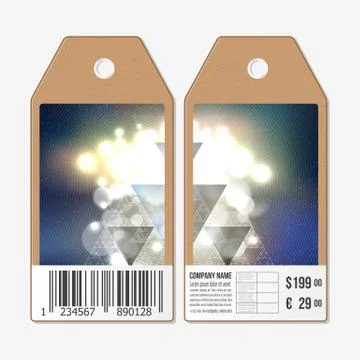 Vector tags design on both sides, cardboard sale labels with barcode. Colorful Illustrazione stock