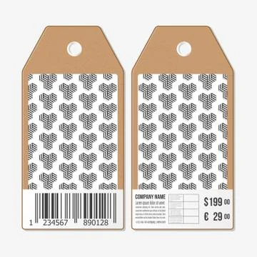 Vector tags design on both sides, cardboard sale labels with barcode. Recurring イラスト素材