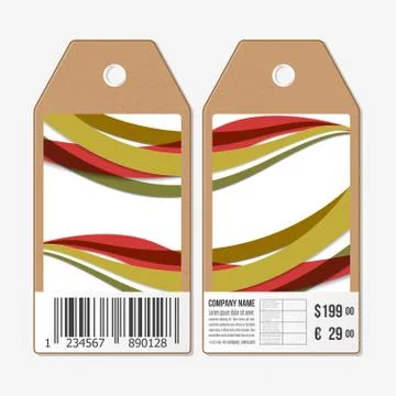 Vector tags design on both sides, cardboard sale labels with barcode. Abstract Stock Illustration