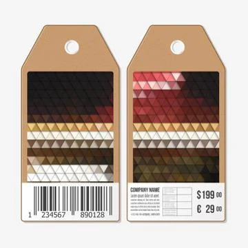 Vector tags design on both sides, cardboard sale labels with barcode. Polygonal Illustrazione stock