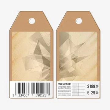 Vector tags design on both sides, cardboard sale labels with barcode. Abstract Stock Illustration