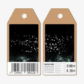 Vector tags design on both sides, cardboard sale labels with barcode. Abstract Illustrazione stock