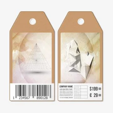 Vector tags design on both sides, cardboard sale labels with barcode. Conceptual 스톡 일러스트